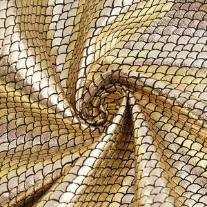 Garments Clothing Fabrics PU Coated Clothes Printed Stretch Metallic Foil Gold Rayon Nylon Spandex Fabric