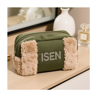 Pochette de maquillage pliable résistante à l'eau avec fermeture éclair et logo personnalisé ISEN, en fourrure douce multicolore, portable pour les voyages