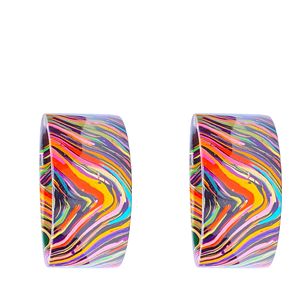 Brazalete de Laca Hecho a Mano Royal Juli Kada con Base Negra Artística y Ondas Coloridas Brillantes, Accesorio de Moda Étnica, 1 Pieza - Product Image 6
