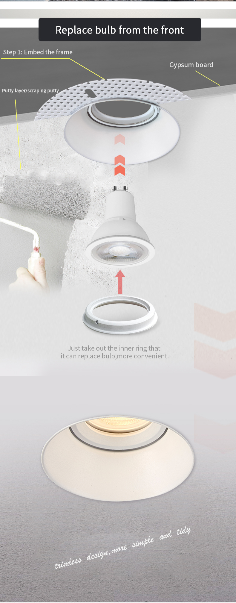 White Recessed Trimless Downlight Fixture 7 Watt Gu10 IP20 2 Year Warranty