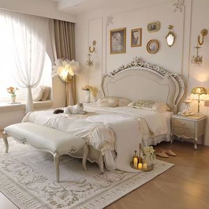 Solid Oak Wood King Size Bedroom <b>Bed</b> Set with European Design Leather Upholstery Adjustable <b>Bed</b> <b>Frame</b>-Durable Modern Furniture - Product Image 2
