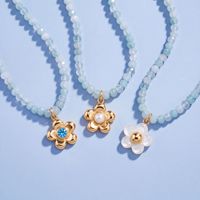 Nouveau Collier Pendentif Fleur en Cuivre et Zircon, Perles d'Aigue-marine, Maillons Tendance, Accessoire Élégant et Délicat, Touche d'Art