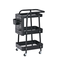 Chariot de rangement à 3 niveaux pour chambre, bureau, cuisine, avec panneau perforé DIY