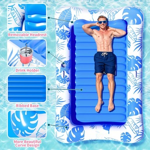 Lan Hua <b>Inflatable</b> <b>Floating</b> Raft 210x120cm Blue With Removable Headrest And Drink Holder For Pool Lounge - Product Image 1