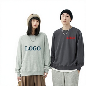 Sudadera de algodón puro de 300g con cuello redondo y estampado en caliente, holgada, sin forro, para hombre y mujer, camiseta publicitaria de primavera, estilo extranjero. - Product Image 1