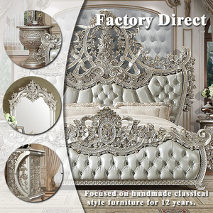 Muebles de Dormitorio de Lujo Estilo Francés, <span class=keywords><strong>Cama</strong></span> Plateada con Detalles en Oro y Tallado Calado para Decoración Interior de Villas y Palacios Reales - Product Image 2