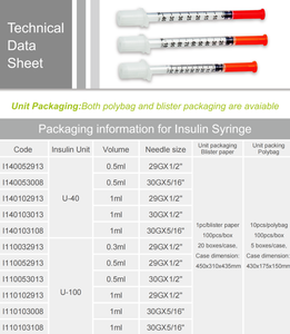 BERPU Muestra Gratuita Jeringa de Insulina Desechable Estéril de Alta Calidad 0.3cc 0.5cc 1cc U-100 U-40 para Inyección Diabética - Product Image 2