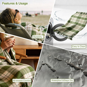 Tapete Impermeable para Exteriores de 150x200cm, Duradero, con Diseño a Cuadros en la Parte Superior y Revestimiento Impermeable en la Parte Inferior, Logotipo Personalizado con Correa de Cuero PU - Product Image 4