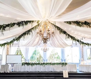 Mousseline de soie mer plafond rideaux suspendus pure toile de fond rideau pour fête de <span class=keywords><strong>mariage</strong></span> arc tente Restaurant Hall plafond décorations - Product Image 2