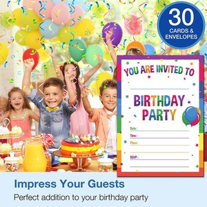Cartes d'invitation pour fête d'anniversaire, thème arc-en-ciel, cartes de vœux personnalisées en papier pour enfants, forme rectangulaire, finition brillante - Product Image 4