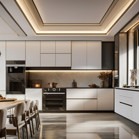 Îlot de cuisine sur mesure avec plan de travail en marbre et portes et structure en MDF pour projets de villas et d'appartements - Vente en gros