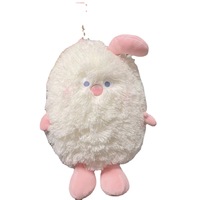 Peluche Lapin Monstre Blanc Moelleux à Poils Longs, Créature Lapinette Kawaii, Animal en Peluche Doux et Shaggy en Fausse Fourrure avec Cornes Roses, Cadeau