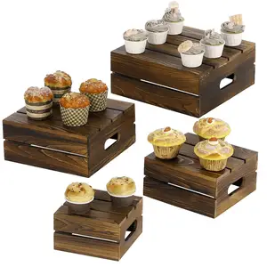 Подставка для кексов из обожженного дерева, подставка для кексов, закуска и десерт, деревянный ящик, органайзер для хранения, набор из 4 штук