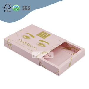 กล่องกระดาษสีชมพูลิ้นชักแบบเลื่อนบรรจุภัณฑ์ขนตาปลอมรองรับการปรับแต่งโลโก้แบรนด์ของคุณด้วยกระดาษแข็ง350กรัม - Product Image 5