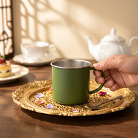 Tazas de Café de Acero Inoxidable para Acampar al Aire Libre, de 400 ml, de Pared Simple, con Recubrimiento en Polvo, con Logotipo Personalizado Impreso, con Asa, Venta al Por Mayor
