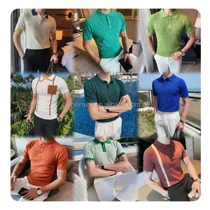 Wholesale Of European And American New High-quality Striped knitting Men's Polo Shirt Plus Size Men's T-shirts