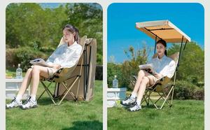 Factory outdoor folding chair with umbrella, high-back moon chair, sunshade with canopy, portable fishing camping beach chair - Product Image 2