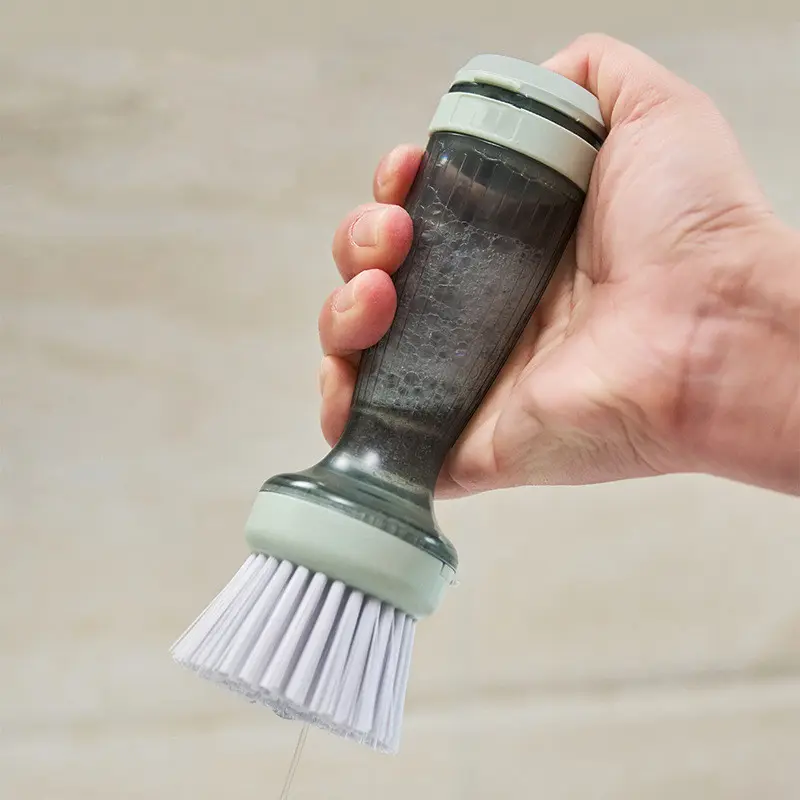 Wholesale Cleaning Brush Press Liquid Kitchen Soap Dispensing Glue Washing Pot Brush Replaceable Brush Head