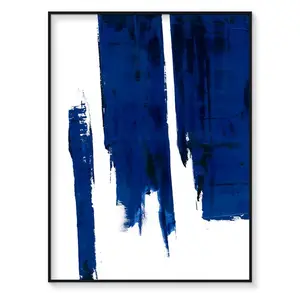 Handpainted Large Blue Wide Streaks Acrylic Painting Minimal-minded Abstract Painting on Canvas Modern Wall Art for Decor