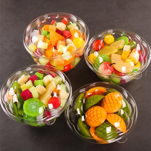 Custom printing disposable flower shaped transparent fruit packing box plastic packaging PET plastic salad bowl