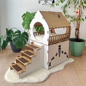 Maison de jeu en bois contreplaqué <span class=keywords><strong>pour</strong></span> lapins avec tunnel cachette, château de jeu, maison <span class=keywords><strong>pour</strong></span> animaux de compagnie, château <span class=keywords><strong>pour</strong></span> lapins - Product Image 3