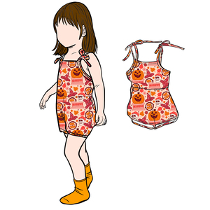 Romper de burbujas con ribete estampado personalizado y tirantes ajustables Ga-18 para niñas pequeñas - Product Image 4