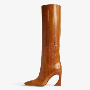 High Hook Heels Leopard Long <b>Boots</b> Dress Stiletto Square Toe Shoes Women's Animal Prints Knee High Booties - Product Image 3