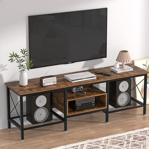 Meuble de Télévision Moderne de 75 Pouces Console Industrielle à 3 Niveaux, Étagères de Rangement Ouvertes, Centre de Divertissement, Cadre en Métal, <span class=keywords><strong>Salon</strong></span> - Product Image 2