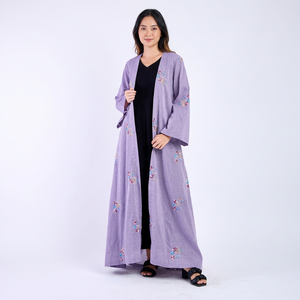 Wholesale New Style Modest Abaya Robe Islamic Clothing Front Open Muslim Women Long Dress Polyester Floral V Neck Long Sleeve - Product Image 1