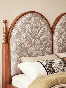 Premium Solid Wood <b>Bed</b> <b>Frame</b> French Vintage Double Round Upholstered Headboard Floral Pattern Comfortable Bedroom Furniture Stab - Product Image 3