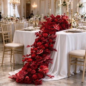 HK-FR006 Chemin de table en soie artificielle rose pour mariage, chemin de fleurs pour allée de mariage, chemin de fleurs pour décoration de mariage - Product Image 1