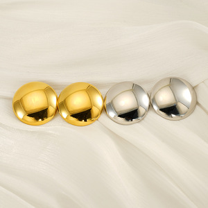 ZOGXIN Stud Earrings Gold Silver Round Hemispherical Geometric Stainless Steel Women's Fashion Jewelry Gift - Product Image 2