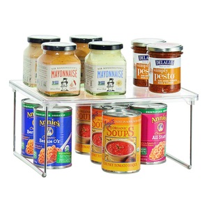 Clear Plastic 2 Tier Stackable <b>Storage</b> <b>Rack</b> For <b>Kitchen</b> Pantry Organizing Canned Goods And Jars - Product Image 1