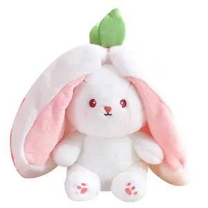 Cute Fruit Rabbit Small Doll Plush Toy Turned Strawberry Rabbit Girl's Bed Doll Carrot Rabbit Children's Birthday Gift