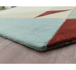 Modern Geometric Area Rug Rectangle <b>Wool</b> Acrylic Hand Tufted Low Pile Non Slip Rubber Backing Living Room Ivory Blue <b>Red</b> Border - Product Image 3