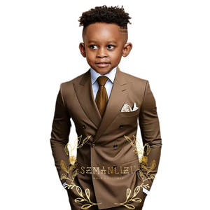 Completo da bambino marrone, giacca doppiopetto con cerniera e <span class=keywords><strong>pantaloni</strong></span>, set 2 pezzi, stile business, formale, smoking da matrimonio, blazer su misura per bambini - Product Image 4