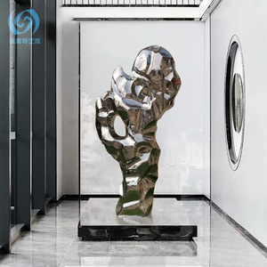 Sculpture abstraite en acier inoxydable pour extérieur, style Pierre de Taihu, avec miroir, pour aménagement paysager, ornement de sol, pour l'immobilier, les hôtels et les clubs - Product Image 4