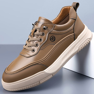 Men's Leather Walking Shoes <b>Round</b> Toe Low Heel <b>Cushioned</b> Rubber Outsole Solid Color Casual Style - Product Image 1