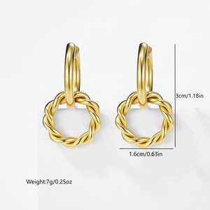 14K Gold Plated Stainless Steel Four Leaf Clover Water Drop Earrings Luxury Hypoallergenic <strong>Jewelry</strong> - Product Image 2