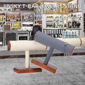 Présentoir à bijoux Jinsky, organisateur de bijoux, présentoir à colliers en T, plateaux de présentation, base en bois, taille personnalisée - Product Image 2