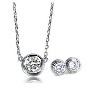 Ensemble collier et boucles d'oreilles en acier inoxydable or rose avec diamants, serti clos, boule ronde, bijoux de mode - Product Image 2