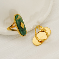 Sming Chic Vintage Coquillage Naturel Pierre Ovale Ouvert Anneau Réglable Plaqué Or 18K Acier Inoxydable