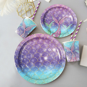 อุปกรณ์จัดงานวันเกิดเด็ก DAMAI ชุดธีมเจ้าหญิงเงือกน้อย จาน ชาม แก้วกระดาษ ผ้าเช็ดปาก ของใช้บนโต๊ะอาหารแบบใช้แล้วทิ้ง ขายส่ง - Product Image 1