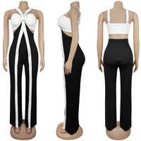 NOUVEAU CX7539 Combinaison Halter Color-Block Femme Décontractée Dos Nu pour le Quotidien