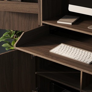 שולחן מחשב עמיד מעץ הניתן להמרה עם מגש מקלדת נשלף, מדף אחסון ועיצוב חוסך מקום - Product Image 4