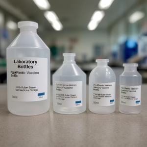 Botella de vacuna veterinaria de plástico PP de 30 ml, 50 ml, 100 ml con tapón de goma, superficie para serigrafía, para almacenamiento de medicamentos veterinarios - Product Image 3