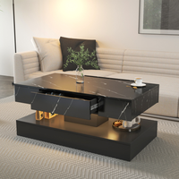 Table basse extensible, table basse en bois à longueur réglable avec 2 tiroirs de rangement, grande table rectangulaire longue