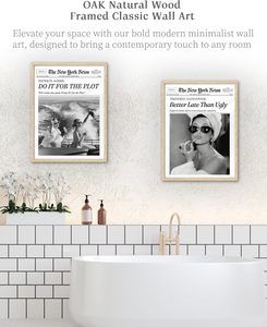 IHery legno di quercia naturale Audrey Hepburn giornale alla moda incorniciato da parete arte 12x16 Vintage titolo in tela camera da letto decorazione della parete meglio - Product Image 5