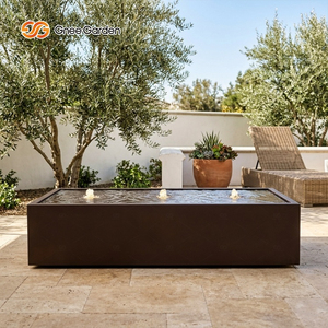 Fontaine d'eau rectangulaire moderne GneeGarden en acier Corten, finition brossée, éclairée, autoportante, pour décoration de jardin extérieur, personnalisable - Product Image 6