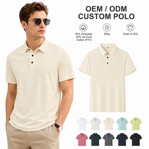 เสื้อโปโลผู้ชายสั่งทำโลโก้ขายส่ง ผ้าคอตตอนผสมโพลีเอสเตอร์เนื้อเย็น 300 กรัม ไซส์ใหญ่พิเศษ S-6XL รับผลิตแบรนด์ส่วนตัว OEM เสื้อยืดกีฬา - Product Image 1